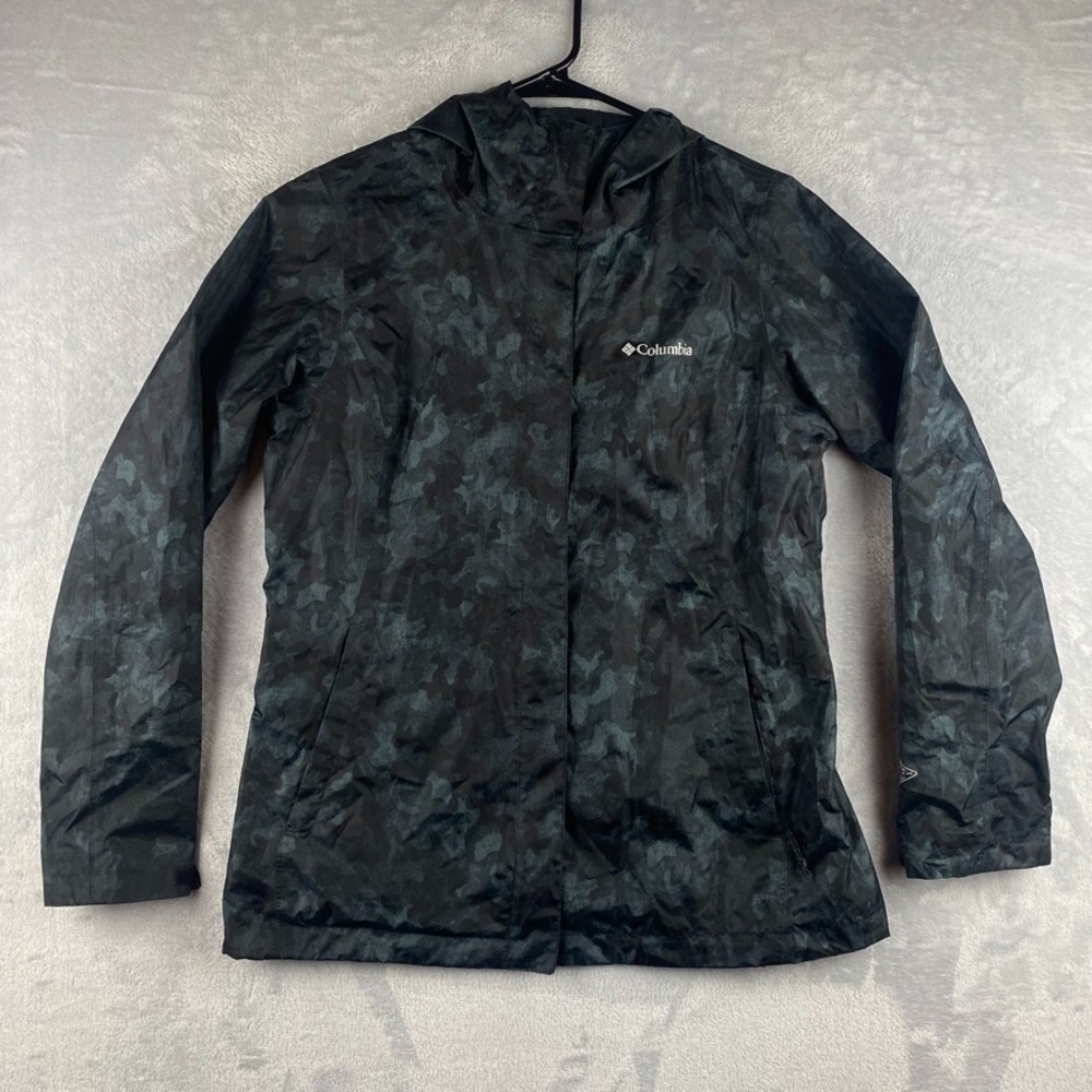 Columbia Jacket Women Medium Black Arcadia Print Omnitech Windbreaker Waterproof - Picture 2 of 12